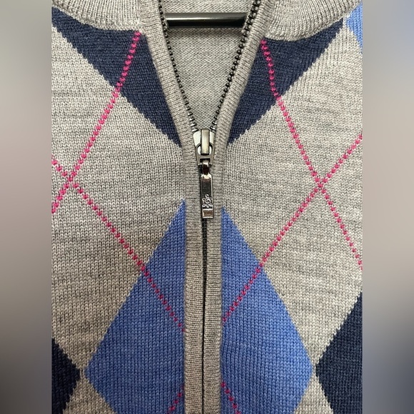 Oliver Ridley Golf Sweater EF Merino Wool Mens 1/4 Zip Gray Blue - Picture 4 of 6